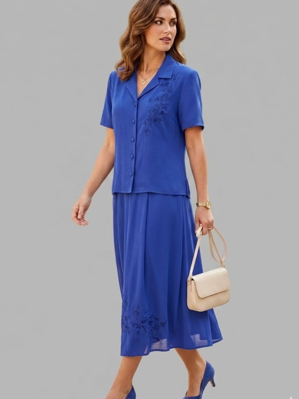 Studio 1 Mature Lace Royal Blue Maxi Dress 2-Piece Church Elegant Modest Large